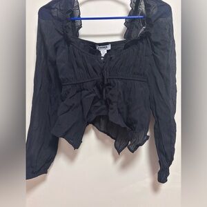 RSQ Black Sheer Ruffle Blouse